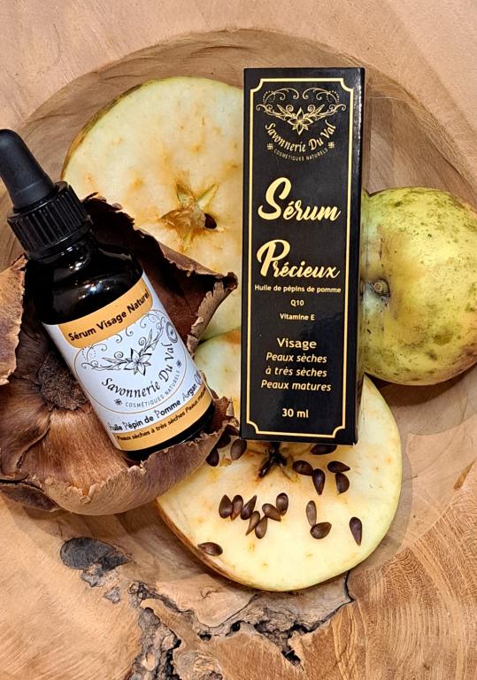 Sérum Précieux Visage BIO Huile de pépins de Pomme Vitamine E Coenzyme Q10 (actif anti-âge) peau déshydratée