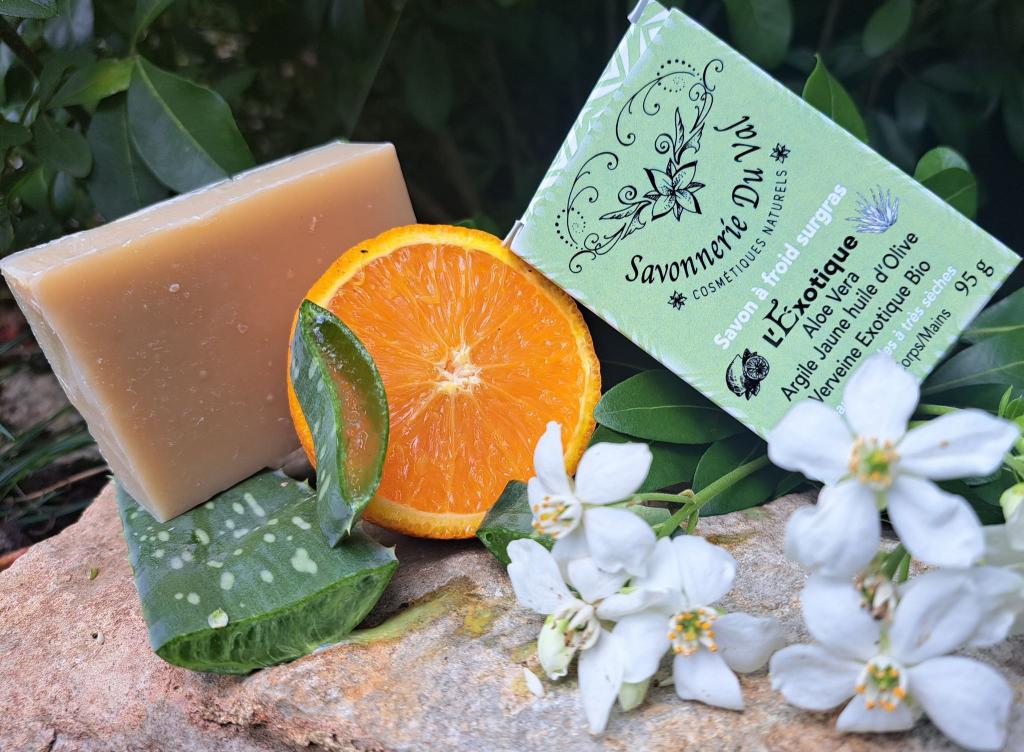 Savon Naturel Artisanal L'Exotique  Argile Jaune Aloe Vera Verveine exotique Orange BIO